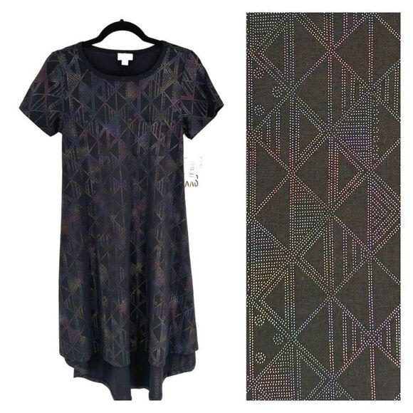 NWT Lularoe Black & Embellished Rainbow Color Carlie Dress XXS holographic - Picture 1 of 12